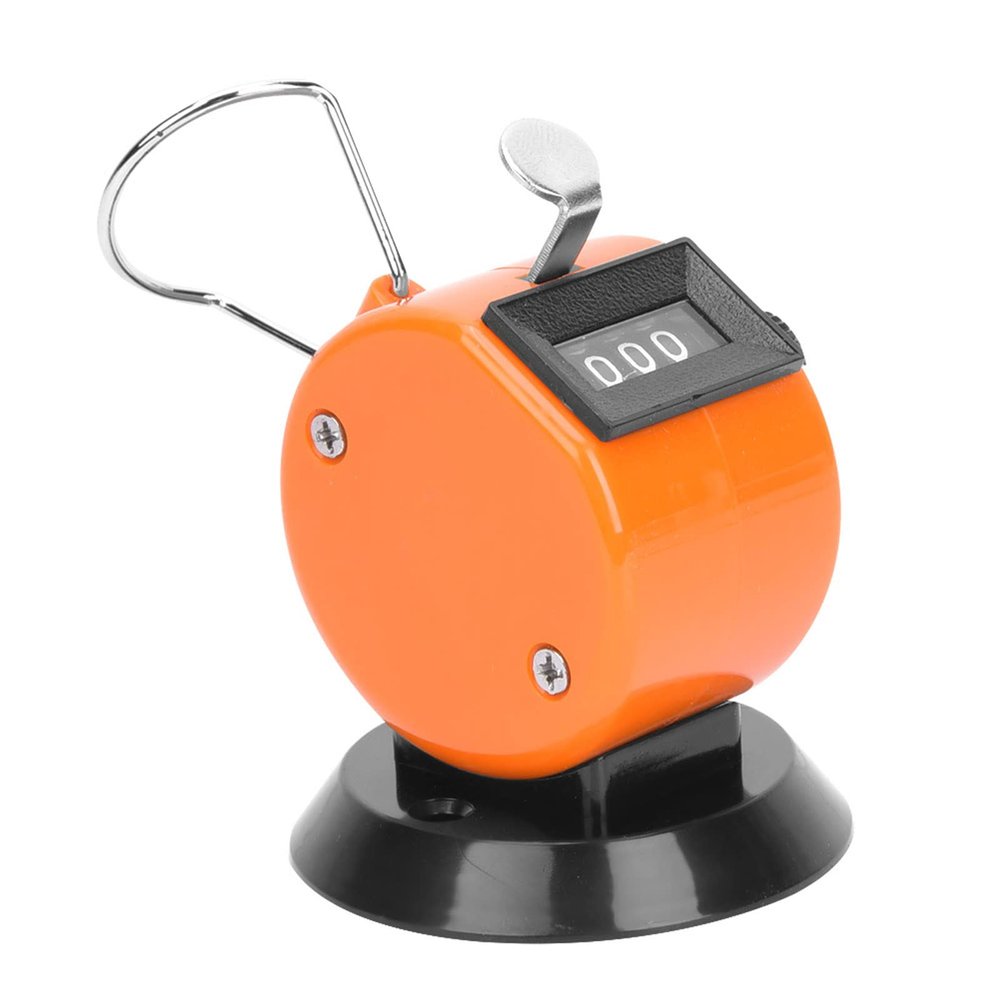 KIMISS BERM Hand Tally Counter 4-Digits ABS Plastic Shell Mechanical Handheld Counting Tool with Hook BaseYellow Professional Accessories (Orange)