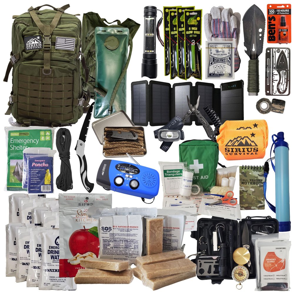 Sirius Survival Bug Out Bag - Premium Bugout Backpack Pre-Packed Survival Kit - Ultimate 72 Hour Backpack Survival Kit - Comprehensive Survival Items - Go Bag Emergency (Olive Drab)