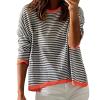 GOKKILRW Womens Sweatshirts Fall Tops for Women Classic Striped Shirts Knitted Soft Comfy Sweater Pullover Tops Long Sleeve Round Neck Loose Fitting Casual Track Shirts Going Out Dressy Blosues White view 1