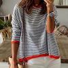 GOKKILRW Womens Sweatshirts Fall Tops for Women Classic Striped Shirts Knitted Soft Comfy Sweater Pullover Tops Long Sleeve Round Neck Loose Fitting Casual Track Shirts Going Out Dressy Blosues White view 2