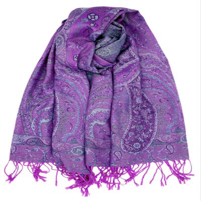 Achillea Soft Silky Reversible Paisley Pashmina Shawl Wrap Scarf w/Fringes (Tapestry Purple)