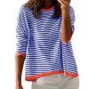 GOKKILRW Womens Sweatshirts Fall Tops for Women Classic Striped Shirts Knitted Soft Comfy Sweater Pullover Tops Long Sleeve Round Neck Loose Fitting Casual Track Shirts Going Out Dressy Blosues view 1