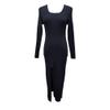 Women's Dress 2024 Fall Long Sleeve Square Neck Fitted Knit Ribbed Sweaters Midi Party Club Slit Bodycon Dresses (Medium,Black) view 1