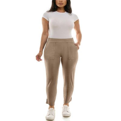 Zac & Rachel Women's Brushed DTY Jogger with Pocket and Ankle Slit Detail, Mushroom, M