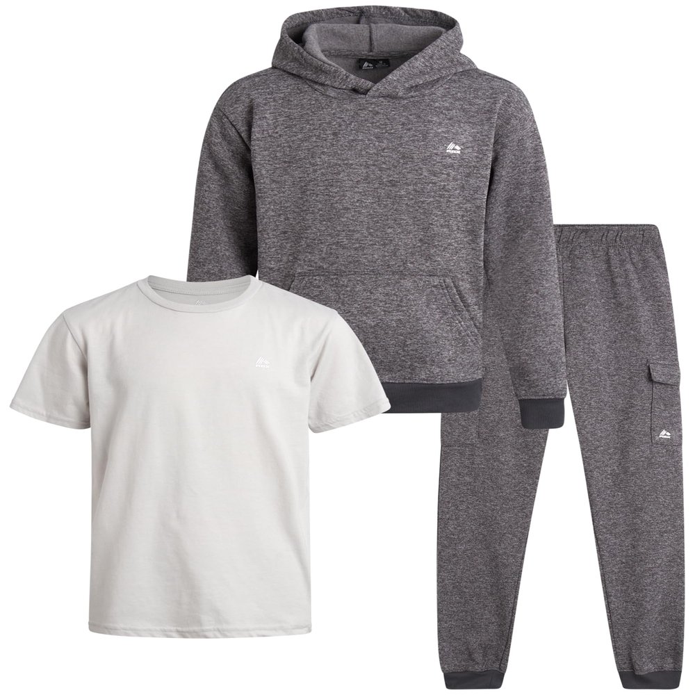 RBX Boys Sweatpants Set - 3 Piece Fleece Pullover Boys Hoodies Athletic Shirt and Kids Sweatpants Activewear Set (2T-12), Size 8, Tornado Heather
