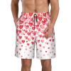 Falling Red Hearts Print Men Outdoor Polyester Shorts with Elastic Waist Drawstring Fit Fishing Hiking White view 1