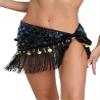 Linjinx Women's Triangle Sequin Belly Dance Hip Scarf Skirts Tassel Wrap Belt Festival Bottoms Black One Size view 1