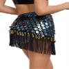 Linjinx Women's Triangle Sequin Belly Dance Hip Scarf Skirts Tassel Wrap Belt Festival Bottoms Black One Size view 2
