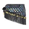 Linjinx Women's Triangle Sequin Belly Dance Hip Scarf Skirts Tassel Wrap Belt Festival Bottoms Black One Size view 4
