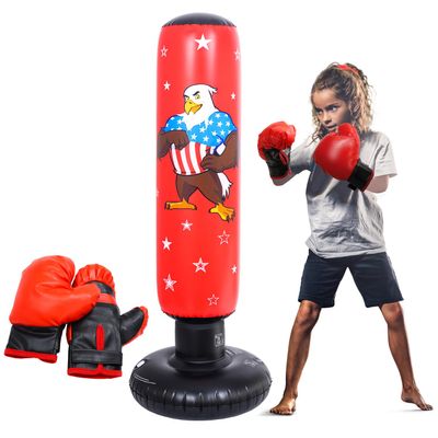 47" Kids Punching Bag with Boxing Gloves, Inflatable Freestanding Boxing Toy for Boys and Girls Ages 38, Indoor and Outdoor Sports Toy