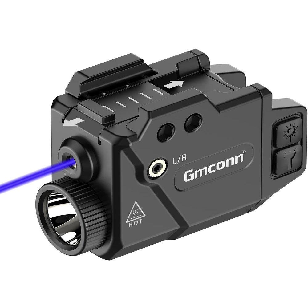 Gmconn 800 Lumens Pistol Light and Green Red Blue Laser Combo, Tactical Flashlight with Beam for Pistol with Rail (Blue Laser)