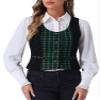 Allegra K Vintage Waistcoat Vest for Women's Plaid Button Down Work Dressy Vests Large Green view 1
