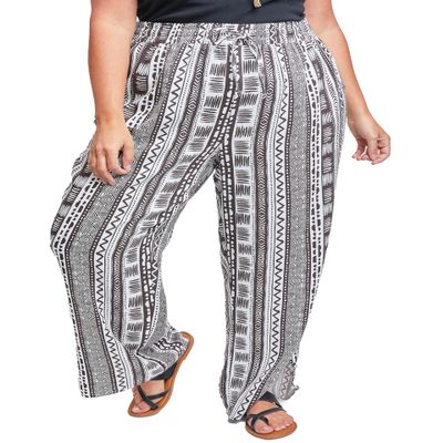 Royalty for Me Womens Plus Elastic Waist Pant with Slit Hem, Tribal Stripe, 3X