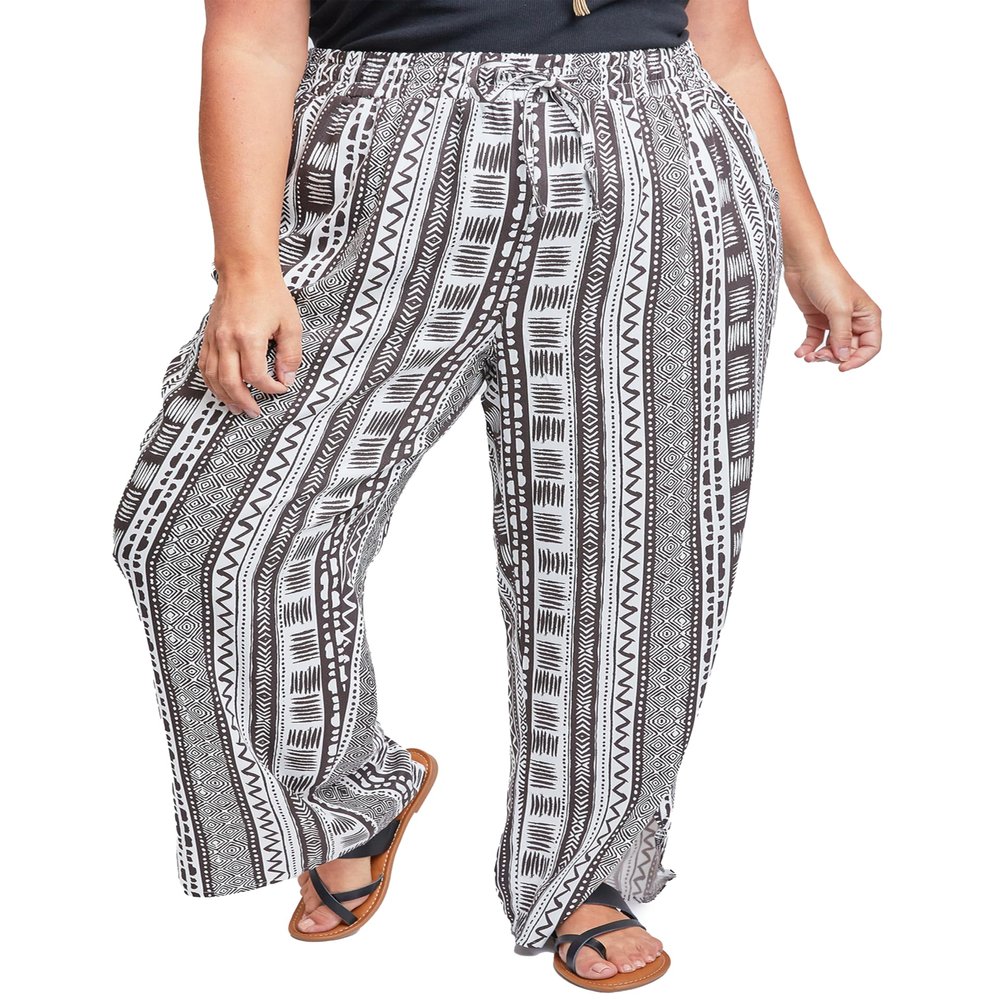 Royalty for Me Womens Plus Elastic Waist Pant with Slit Hem, Tribal Stripe, 3X