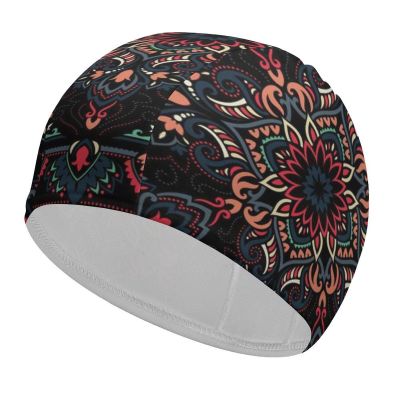 High Elasticity Waterproof Swimming Cap Unisex Bathing Caps to Keep Hair Dry Compatible with Paisley Bandana Print Cool Red Black