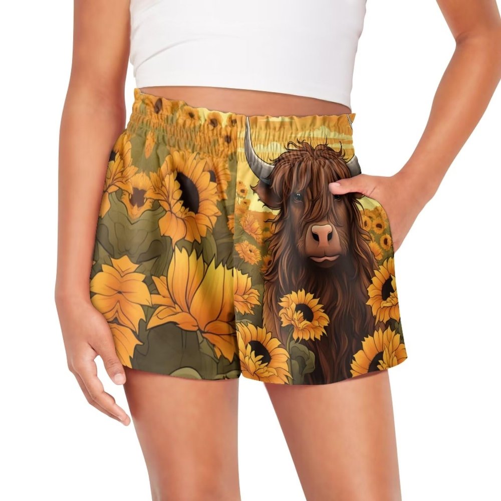 HELLHERO Highland Cow Shorts for Girls Size 13-14 Kids Active Athletic Shorts High Waisted Running Shorts with Liner School Dance Yoga Skirts Hiking Cycling Travel Holiday Sports Swim