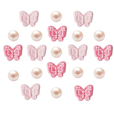 Arrebolli Pink Butterfly Pearl Shoe Charms for Girls Clog Sandals, 21Pcs Acrylic Pearls Accessories for Women, DIY Shoe Decoration Charms, Party Favor