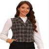 Allegra K Plaid Vest for Women's Shawl Collar Button Down V Neck Sleeveless Vintage Waistcoat Large Brown view 1