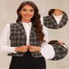 Allegra K Plaid Vest for Women's Shawl Collar Button Down V Neck Sleeveless Vintage Waistcoat Large Brown view 2