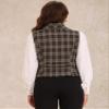 Allegra K Plaid Vest for Women's Shawl Collar Button Down V Neck Sleeveless Vintage Waistcoat Large Brown view 3
