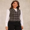 Allegra K Plaid Vest for Women's Shawl Collar Button Down V Neck Sleeveless Vintage Waistcoat Large Brown view 4