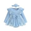 Covvoliy Baby Girl Tulle Birthday Party Princess Dress Long Sleeve Lace Flower Tutu Romper Dress Newborn Fall Clothes (Blue, 6-9 Months) view 1