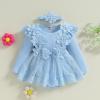 Covvoliy Baby Girl Tulle Birthday Party Princess Dress Long Sleeve Lace Flower Tutu Romper Dress Newborn Fall Clothes (Blue, 6-9 Months) view 2
