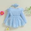 Covvoliy Baby Girl Tulle Birthday Party Princess Dress Long Sleeve Lace Flower Tutu Romper Dress Newborn Fall Clothes (Blue, 6-9 Months) view 4