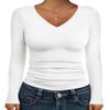 IWD Womens Long Sleeve Shirts V Neck Casual Tops 2026 Fashion Slim Fitted Tops Basic Tee Y2k Outfits White, X Large view 1