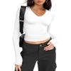 IWD Womens Long Sleeve Shirts V Neck Casual Tops 2026 Fashion Slim Fitted Tops Basic Tee Y2k Outfits White, X Large view 2