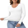 IWD Womens Long Sleeve Shirts V Neck Casual Tops 2026 Fashion Slim Fitted Tops Basic Tee Y2k Outfits White, X Large view 4