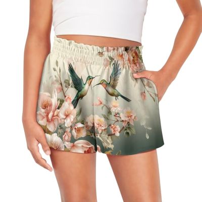 HELLHERO Hummingbird Shorts for Girls Size 5-6 Kids Summer Running Shorts Athletic Shorts School PE Workout Sports Shorts Dance Yoga Gym Skirts for Travel Holiday Hiking Cycling