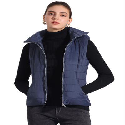 Allegra K Quilted Jacket for Women's Sleeveless Winter Hoodie Vest Small Navy Blue