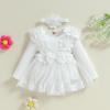 Covvoliy Baby Girl Tulle Birthday Party Princess Dress Long Sleeve Lace Flower Tutu Romper Dress Newborn Fall Clothes (White 3-6 Months) view 2