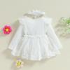 Covvoliy Baby Girl Tulle Birthday Party Princess Dress Long Sleeve Lace Flower Tutu Romper Dress Newborn Fall Clothes (White 3-6 Months) view 4