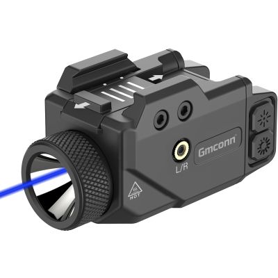 Gmconn 800 Lumen Tactical Flashlight Green Red Blue Laser LED Light Combo, Rechargeable Pistol Light with Strobe Function (Blue Laser)