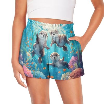 HELLHERO Sea Otter Shorts for Girls Size 5-6 Kids Atheltic Shorts Active Running Shorts Workout Gym Sports Gymnastics Shorts Dance Yoga Cheer Skirts Skorts for School Travel Home Holiday