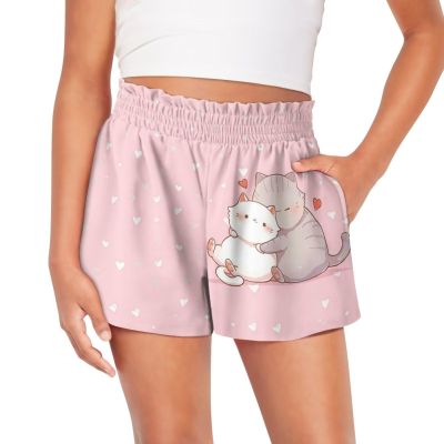 HELLHERO Kawaii Cat Shorts for Girls Gym Shorts with Liner Size 7-8 Kids Athletic Running Shorts Dance Yoga Workout Shorts Skirts Summer Outfit Sports Fitness Exercise Beach Shorts