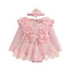 Covvoliy Baby Girl Tulle Birthday Party Princess Dress Long Sleeve Lace Flower Tutu Romper Dress Newborn Fall Clothes (Pink, 9-12 Months) view 1