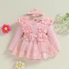Covvoliy Baby Girl Tulle Birthday Party Princess Dress Long Sleeve Lace Flower Tutu Romper Dress Newborn Fall Clothes (Pink, 9-12 Months) view 2