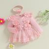 Covvoliy Baby Girl Tulle Birthday Party Princess Dress Long Sleeve Lace Flower Tutu Romper Dress Newborn Fall Clothes (Pink, 9-12 Months) view 3