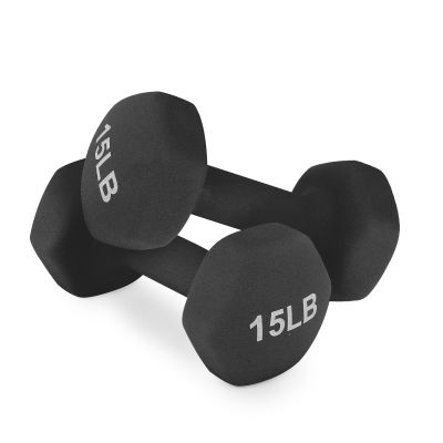 15 LB Dumbbells Set of 2, Neoprene Coated Hand Weights for Strength Training, CrossFit, and Home Workouts, Non-Slip Grip (Hex Shape, Black)