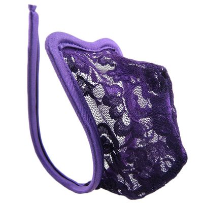 DPROMOT Mens Lace C String G Lingerie Sexy Underwears T Back Half Thongs Ultra-thin Bikini Thong Bulge Pouch U Convex G-strings (US, Alpha, One Size, Regular, Regular, Purple)