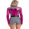 Hedmy Women's Speed Car Driver Bodysuit Costume Sexy Racer Costume Checkerboard Printed Jumpsuit Hot Pink Large view 2