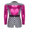 Hedmy Women's Speed Car Driver Bodysuit Costume Sexy Racer Costume Checkerboard Printed Jumpsuit Hot Pink Large view 4