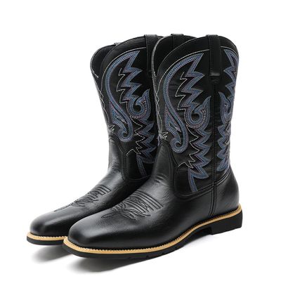 Legou Western cowboy boots tall embroidered retro men and women large size Black 8.5