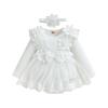 Covvoliy Baby Girl Tulle Birthday Party Princess Dress Long Sleeve Lace Flower Tutu Romper Dress Newborn Fall Clothes (White, 6-9 Months) view 1