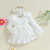 Covvoliy Baby Girl Tulle Birthday Party Princess Dress Long Sleeve Lace Flower Tutu Romper Dress Newborn Fall Clothes (White, 6-9 Months) view 3