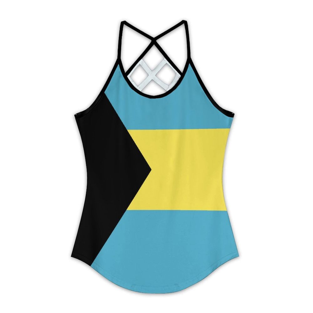 Adugen Origei Womens Bahamas Flag Sleeveless Workout Tops for Athletic Tank Top for Running Yoga 2XL