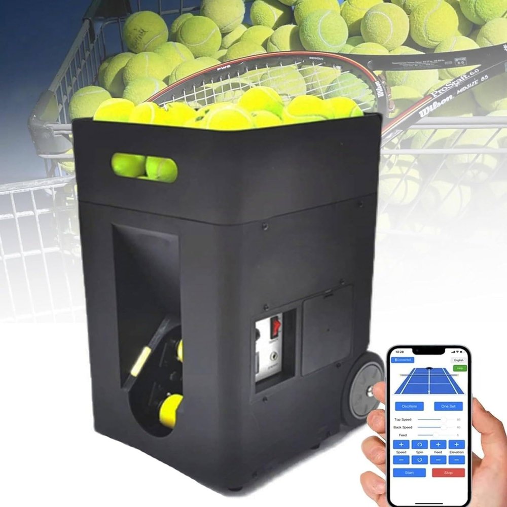 GTANND Smart Automatic Tennis Ball Machine,Portable Tennis Ball Machine,50 Large Capacity,Custom Drills Training Mode,Suitable for All Tennis Lovers